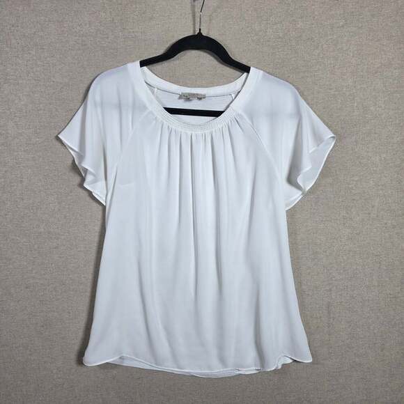 Loft Tops - Loft Womens White  Flutter Sleeve Blouse Size Med Petite Capsule